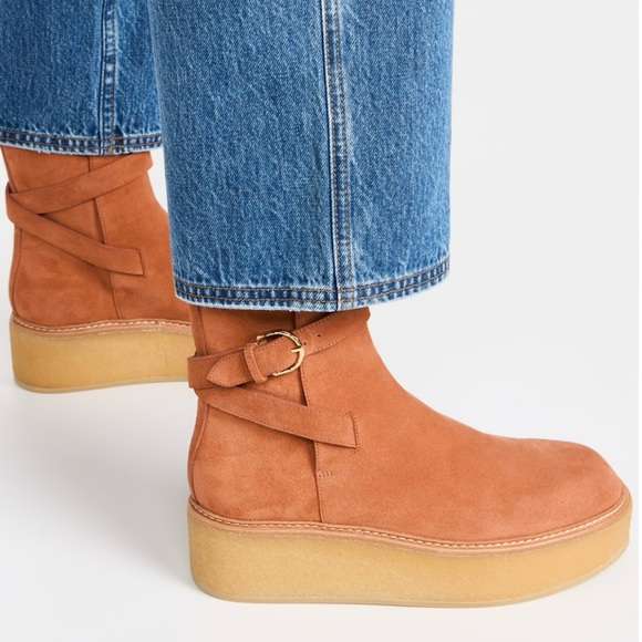 Ulla Johnson Lennox Ankle Buckle Boots in Terracotta Suede EU37 US7 - Picture 3 of 16